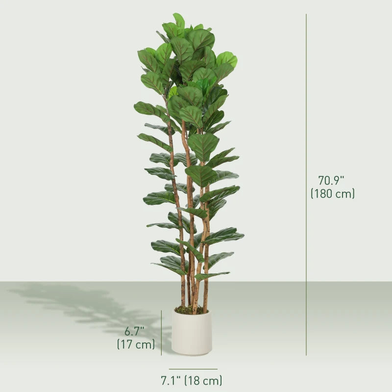 6FT Artificial Fiddle Leaf Fig Tree Set of 2, Fake Potted Tree with Solid Wood Trunks for Indoor Decor, Green
