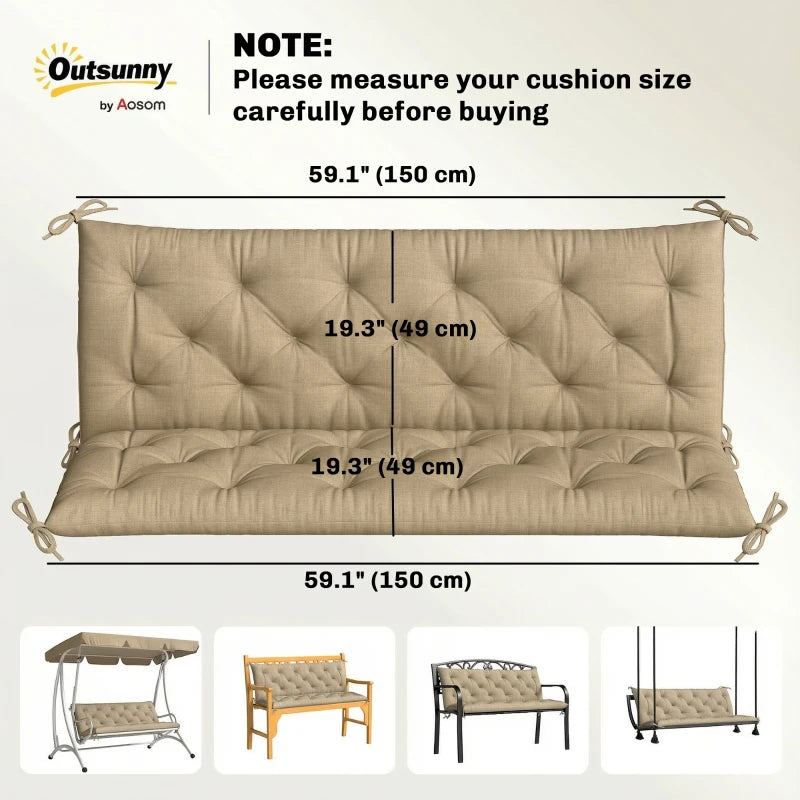 3-Seater Outdoor Bench Swing Chair Replacement Cushions for Patio Garden, Beige