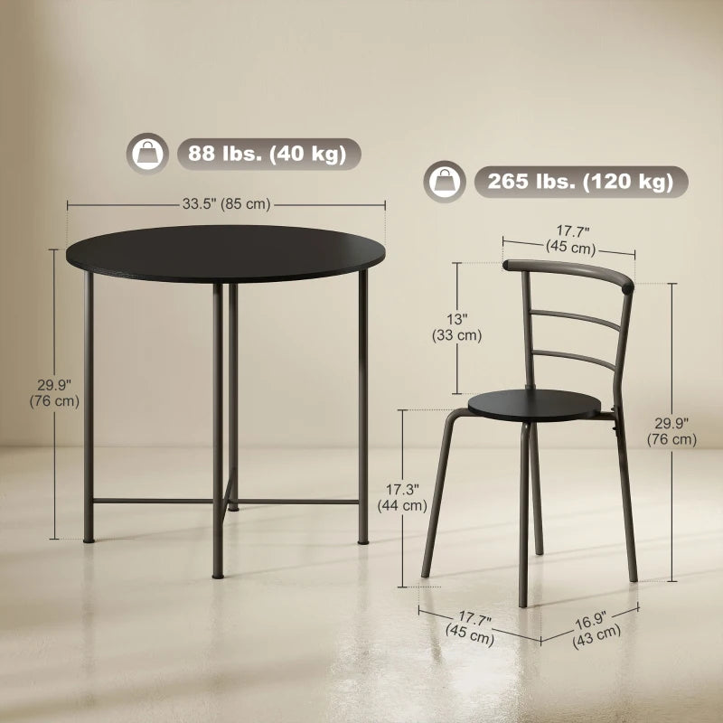 5 Piece Dining Table Set, Space Saving Round Dining Set for 4 with Metal Frame for Small Spaces, Black Wood Grain
