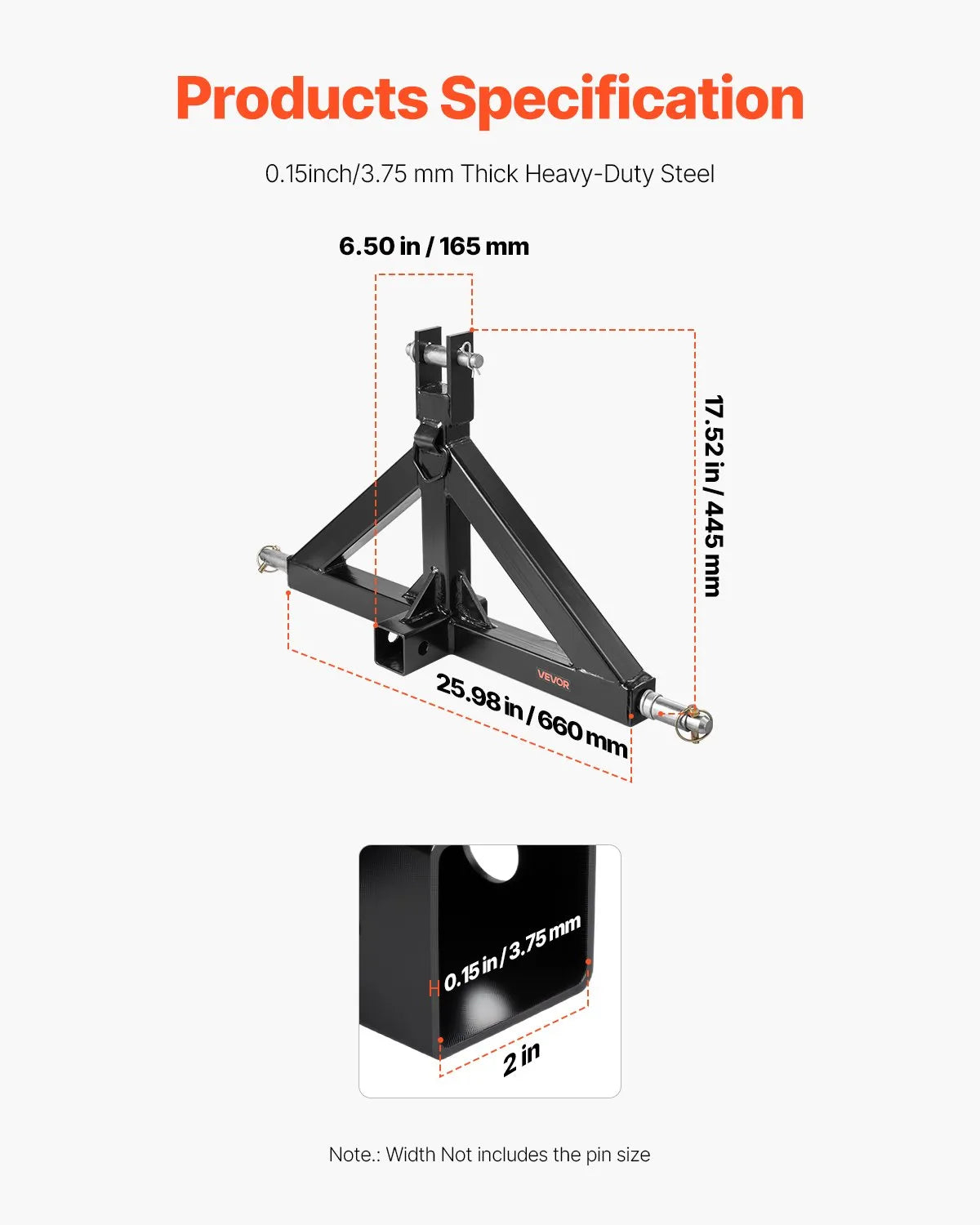 VEVOR 3 Point 2" Trailer Hitch Receiver Quick Hitch Adapter 3000lbs Capacity