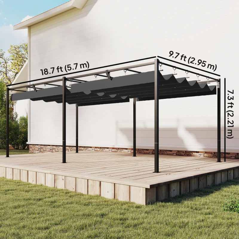 19' x 10' Pergola with Retractable Canopy, Patio Pergola with Sun Shade Shelter, UV50+, for Patio, Garden, Dark Grey