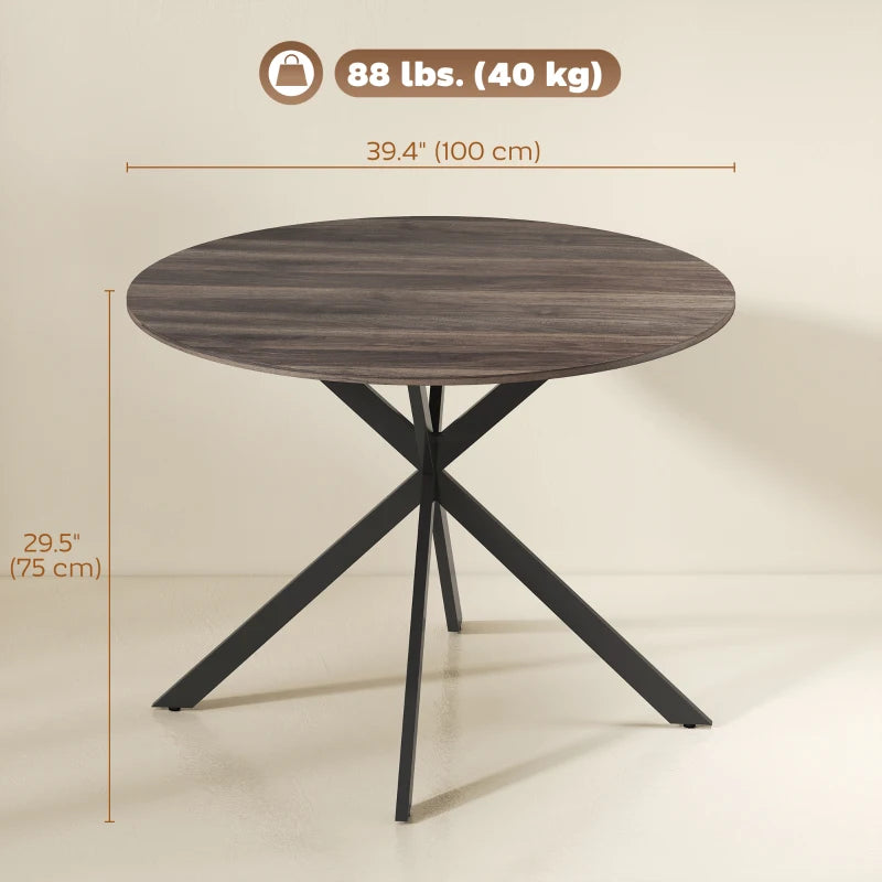 40" Round Kitchen Table for 4, Industrial Dining Table with Steel Legs for Dining Room, Distressed Brown