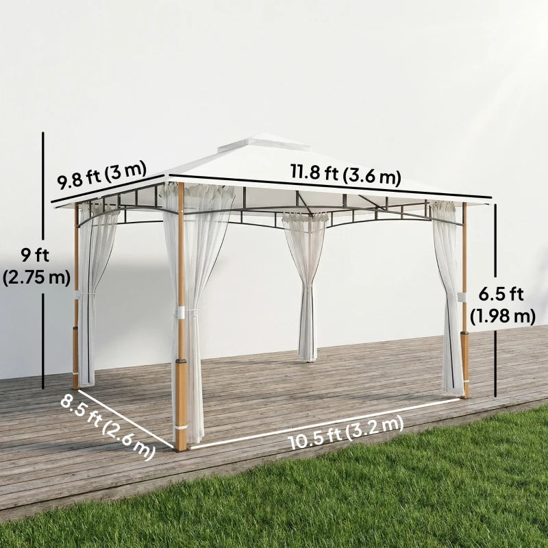 10' x 12' Patio Gazebo, UPF50+ Double Roof Outdoor Gazebo Canopy Shelter with Netting for Backyard, Patio, Cream White