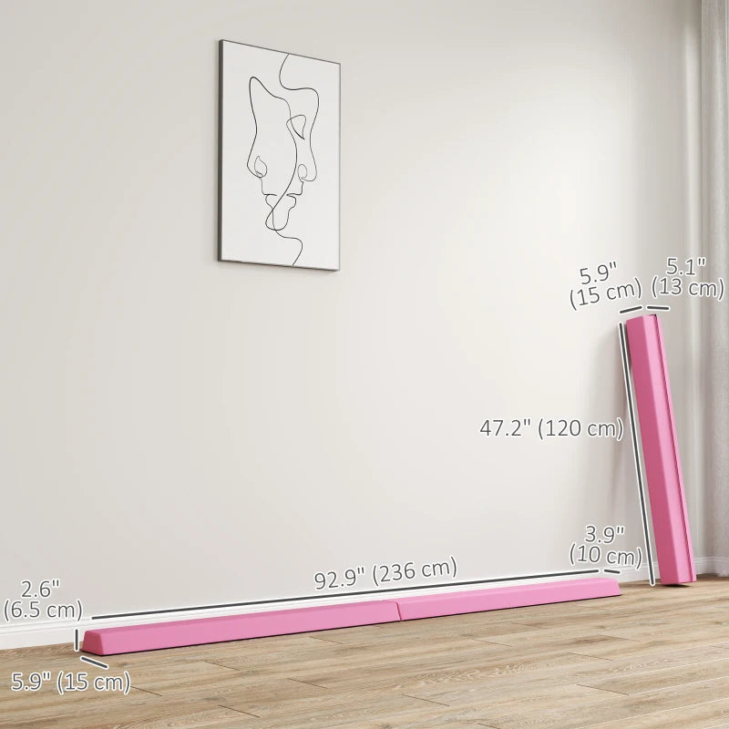 Soozier 7.7ft Folding Balance Beam, Gymnastics Equipment with Anti-Slip Bottom for Kids Home Training, Red