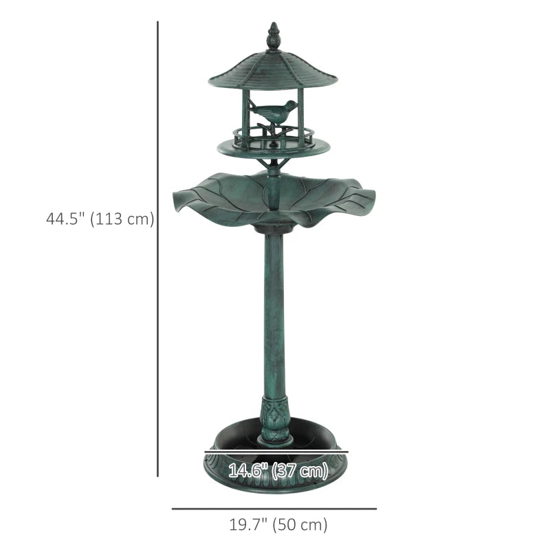 3-in-1 Garden Bird Bath Bowl Pedastal with Large Water Basin, Bird Feeder & Underneath Flower Planter, Green