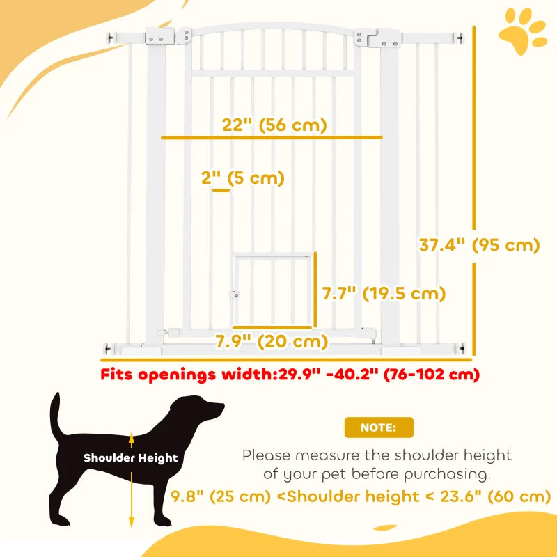 30"-41" Extra Wide Pet Gate with Small Door, 37" H Dog Gate with 3-Inch and 5.5-Inch Extension Kit