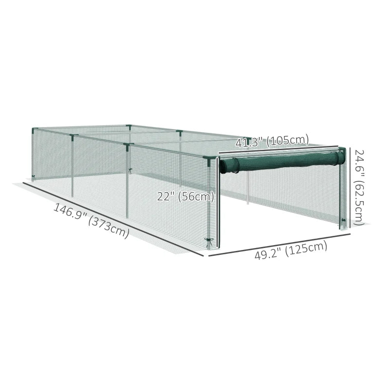12' x 4' Plant Protection Cage with Zipper Roll-Up Door, Plant Protector from Animals with Galvanised Steel Frame