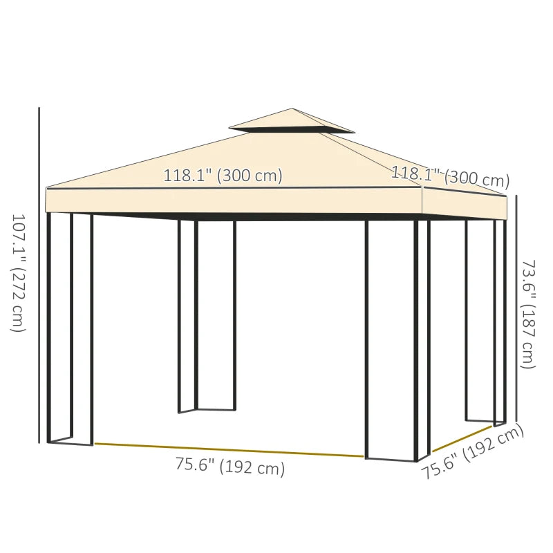 10'x10' Soft-top Steel Patio Gazebo Outdoor Sun Shelter with 2-Tier Polyester Roof, Curtain Sidewalls, Beige