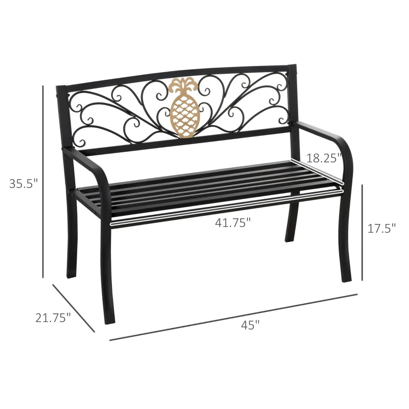 2 Seater Garden Bench 45" x 21.75" x 35.5" Steel Frame Loveseat for Yard, Lawn, Porch, Patio, Black and Gold