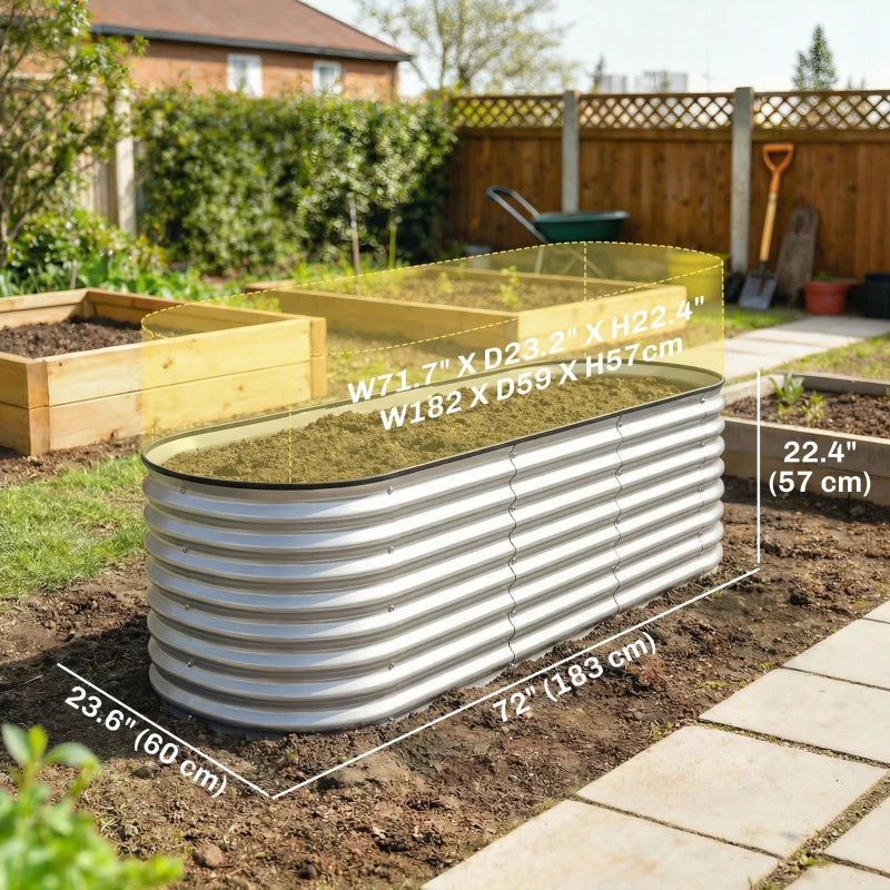 2Pcs Galvanized Raised Garden Bed, 6 x 2 x 2 ft Modular Metal Garden Beds with Rubber Strip Edging, Silver