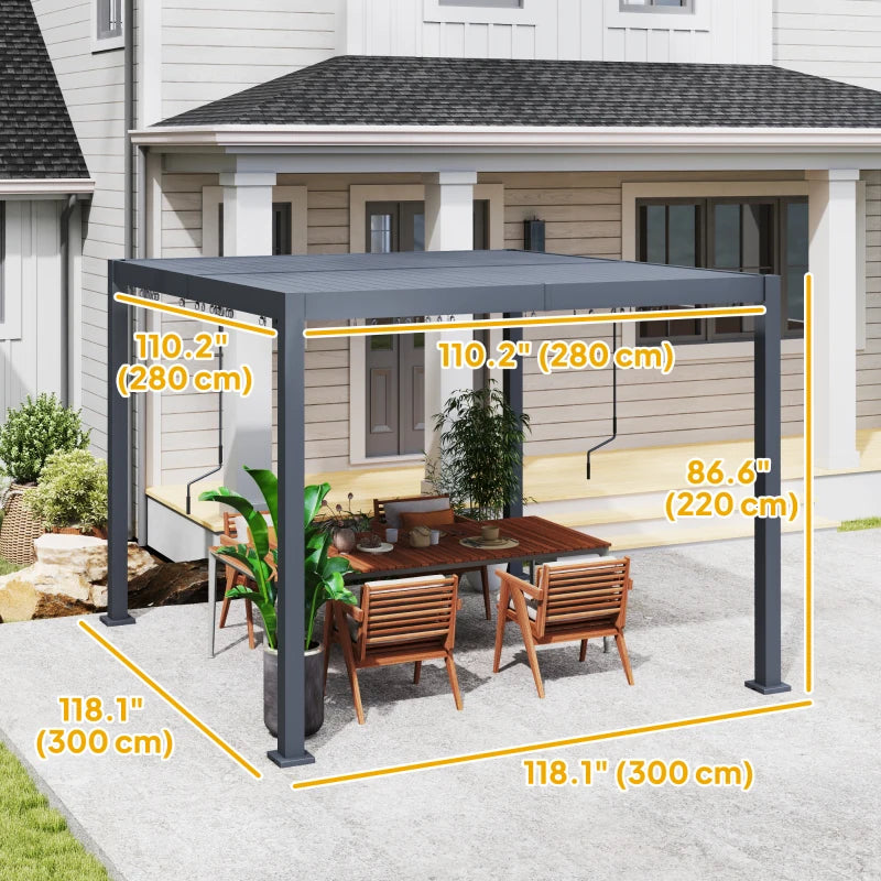 10' x 10' Louvered Pergola with Adjustable Metal Roof and Aluminum Frame, Outdoor Hardtop Gazebo with Drainage System