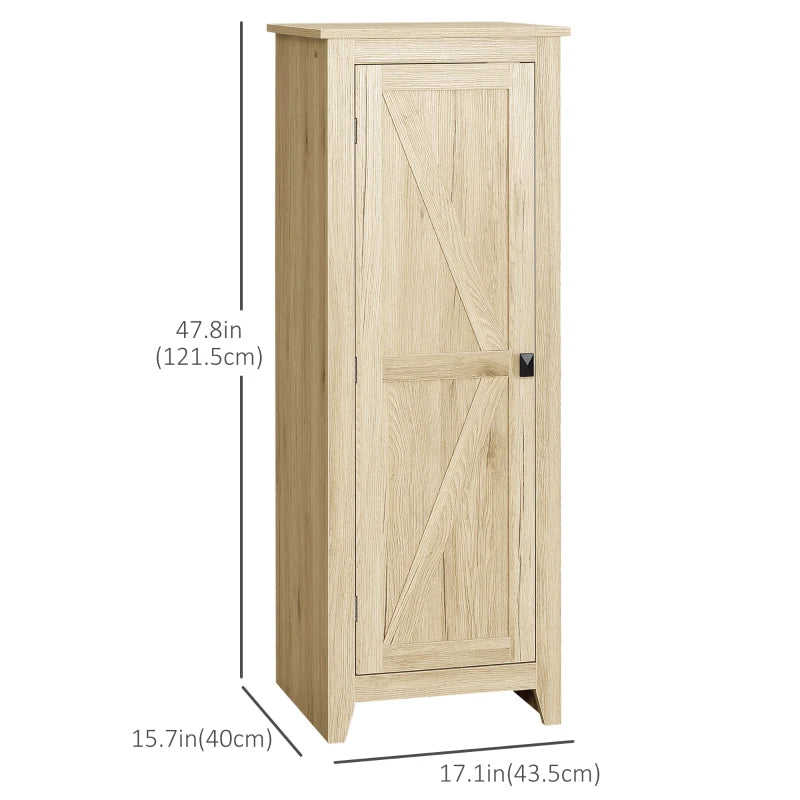 48" Farmhouse Kitchen Pantry Storage Cabinet with Barn Door, Kitchen Pantry Cabinet with Adjustable Shelves, Natural