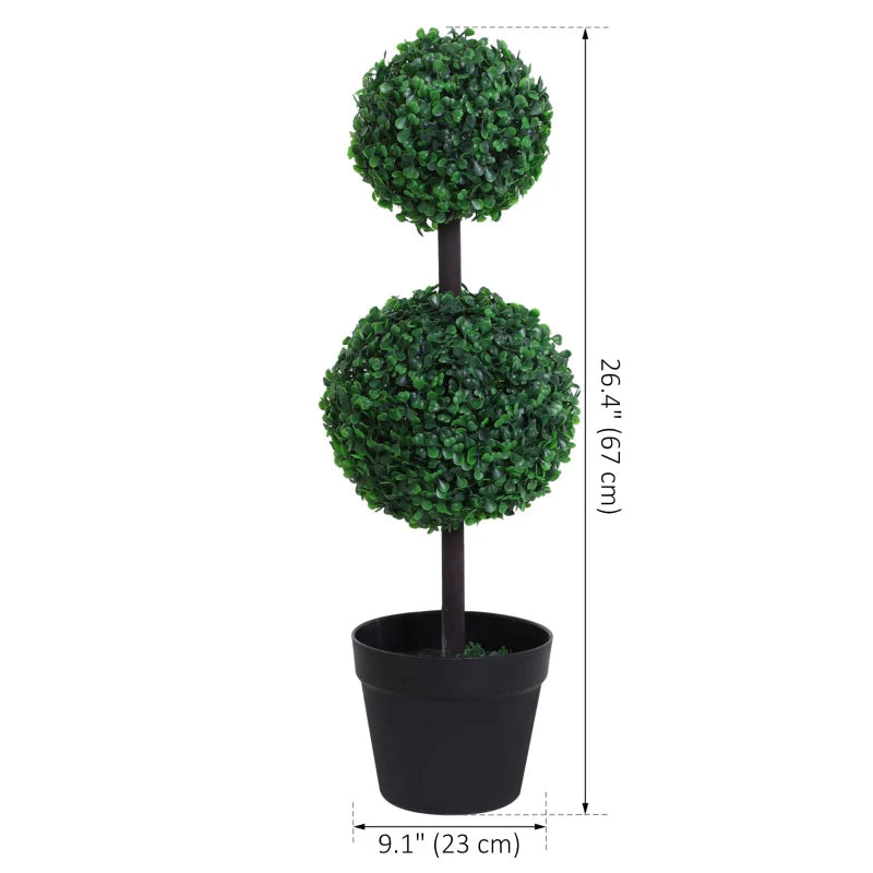 2 Ball Topiary Tree in Pot for Home Decor Set of 2, Artificial Plant for Home Office, Living Room Decor, Dark Green