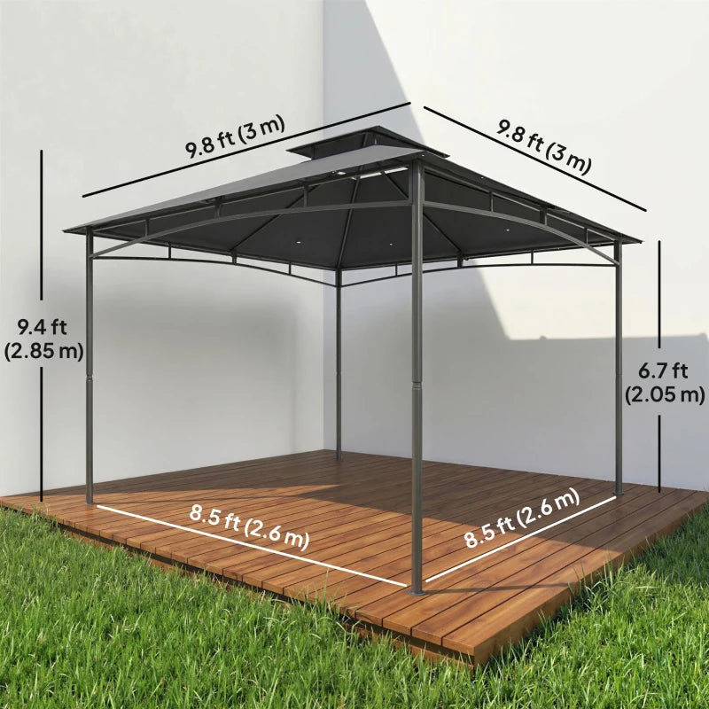 10' x 10' Gazebo, Soft Top Outdoor Gazebo with 2-Tier Roof, Metal Frame, Dark Grey