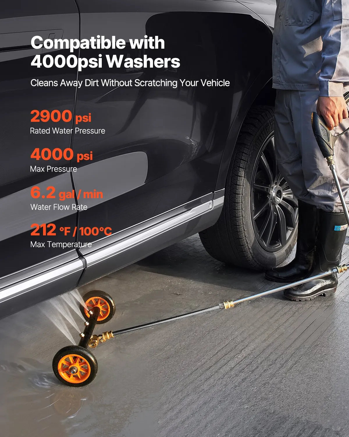 VEVOR 16" Pressure Washer Undercarriage Cleaner with 2 Wheels 2 Extended Wands