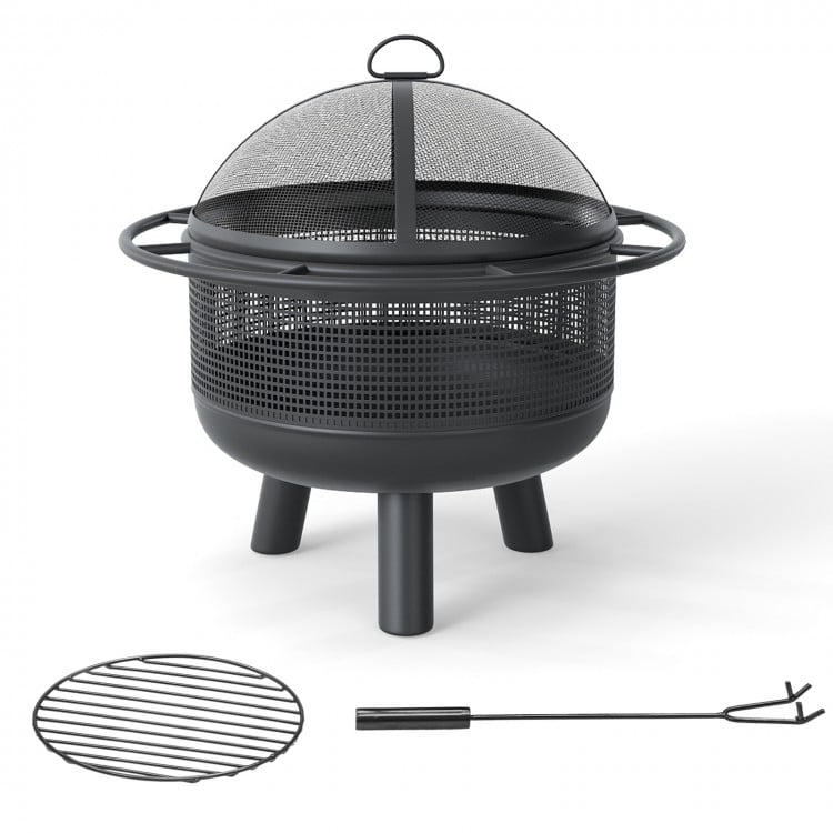 24 Inch Wood Burning Fire Pit with Log Grate and  Mesh Screen for Outside