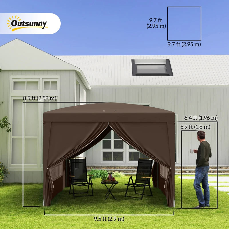 10'x10' Outdoor Pop Up Party Tent Wedding Gazebo Canopy with Carrying Bag (Coffee)