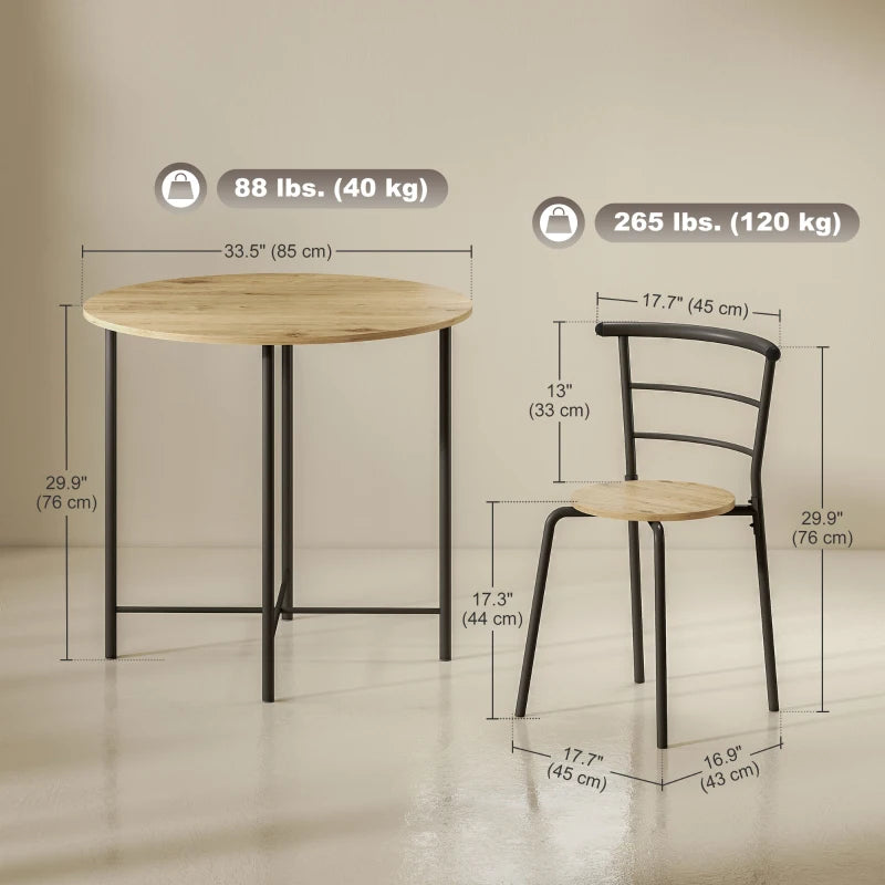 5 Piece Dining Table Set, Space Saving Round Dining Set for 4 with Metal Frame for Small Spaces, Natural