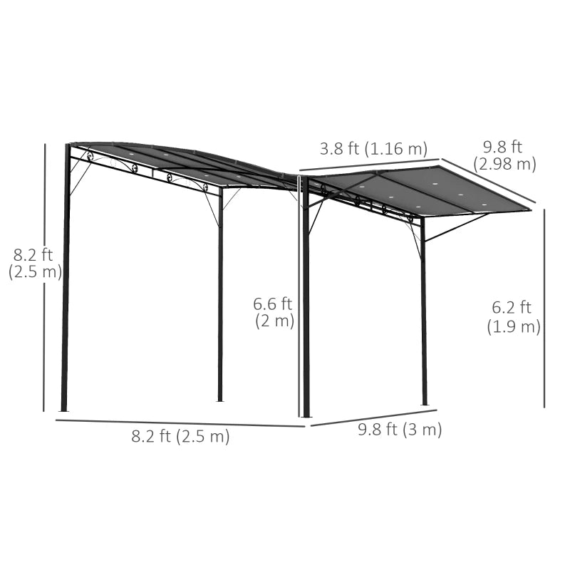 10x8ft Patio Metal Gazebo with Extendable Side Awning, Outdoor Shelter Shade Canopy Deck Awning, Dark Grey