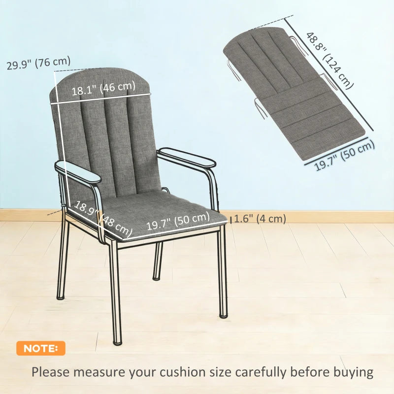 Set of 2 Patio Chair Cushions, High Back Adirondack Chair Cushion with Ties, High-Density Foam, Dark Grey