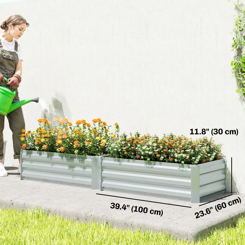 Set of 2 Galvanized Raised Beds for Garden, Outdoor Planter Box for Flowers, Herbs and Vegetables, Grey