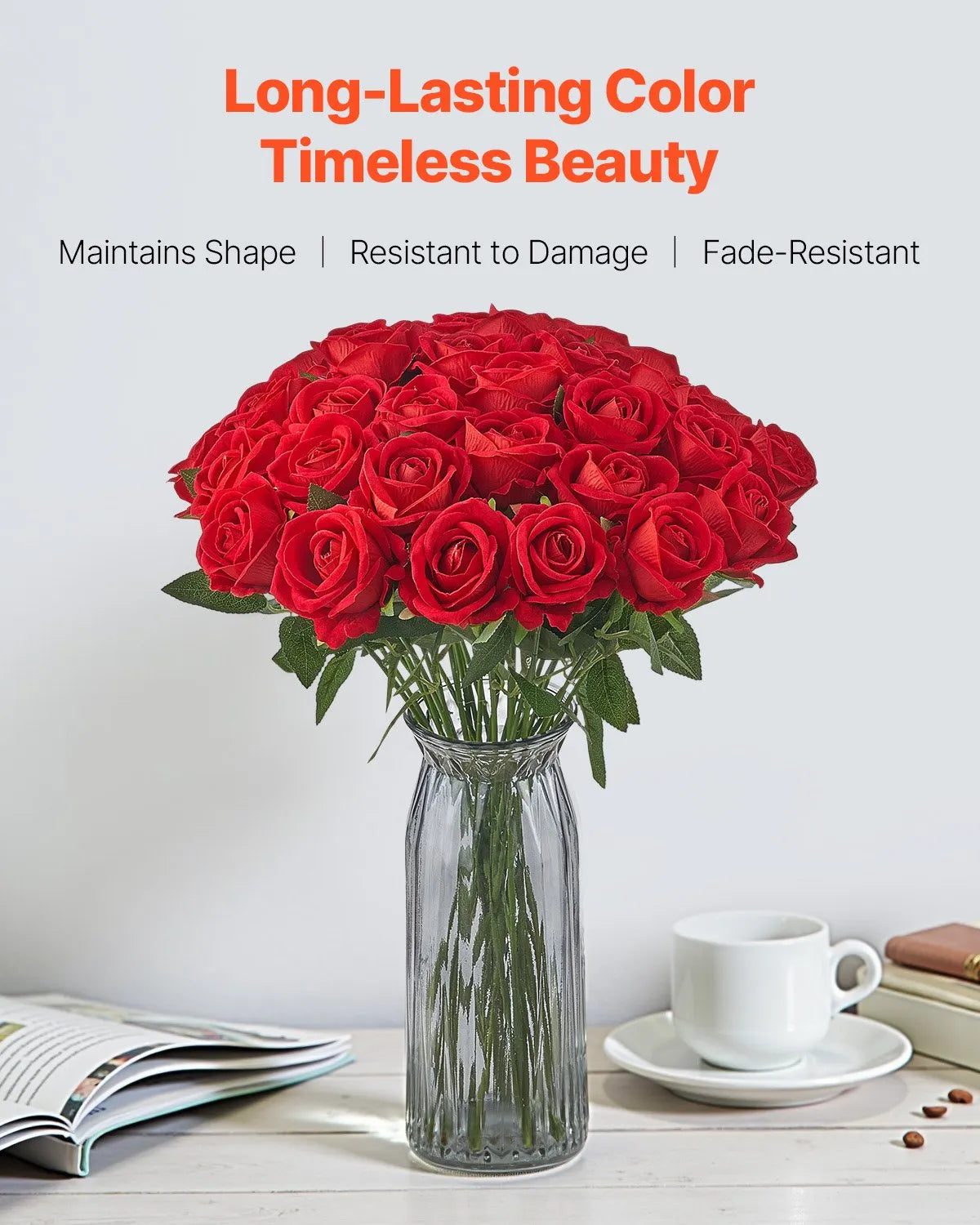 VEVOR 60 Pcs Red Roses Artificial Flowers Realistic Bouquet for Xmas Home Decor