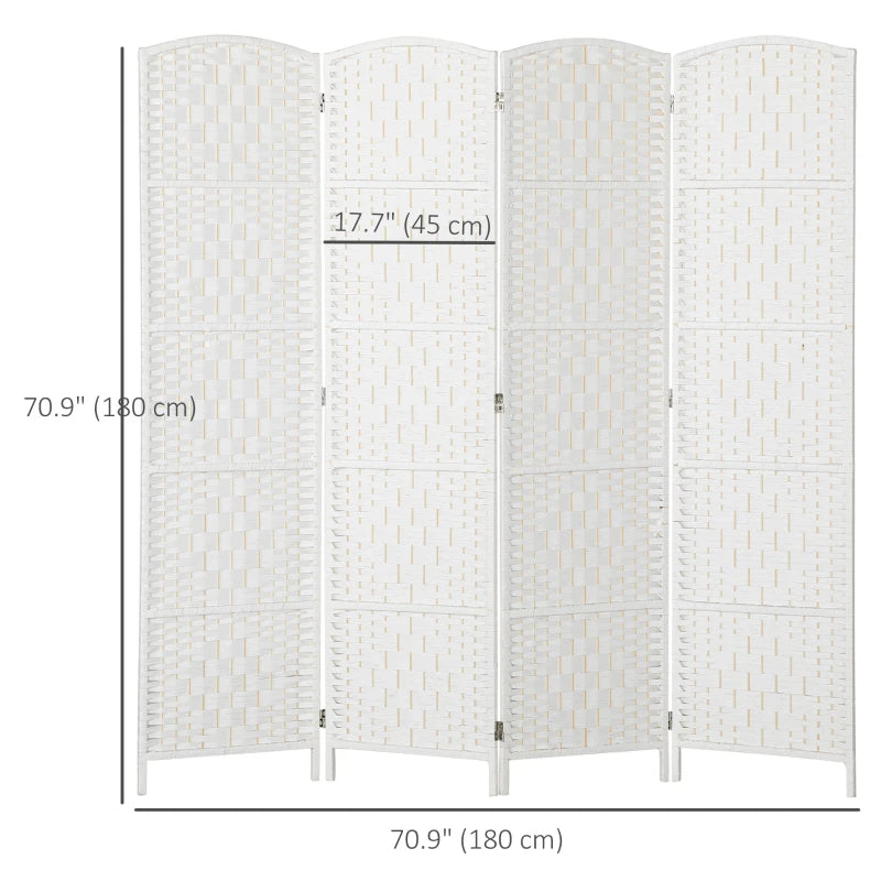 6ft Folding Room Divider, 4 Panel Wall Partition with Wooden Frame for Bedroom, Home Office, White