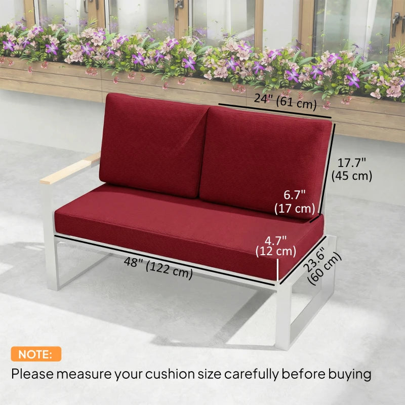 2 Seater 5" Thick Outdoor Seat Cushions with 7" Backrest, Loveseat Outdoor Furniture Cushions, Wine Red