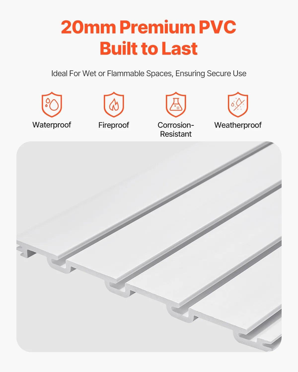 VEVOR 2 x 4 ft Slat Wall Paneling PVC White Garage Slatwall with Modular Design