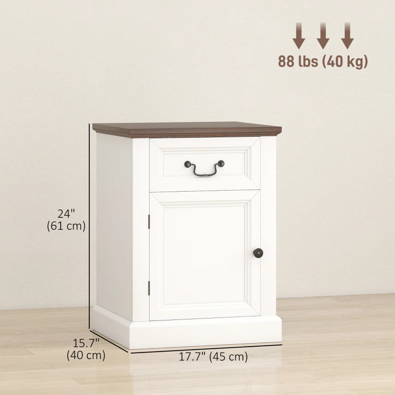 Side Table Set of 2, End Tables with Drawer and Cabinet, Nightstands for Small Spaces, Living Room, White