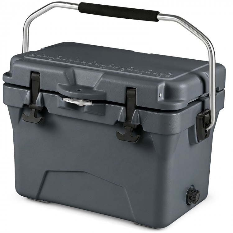20 Quart Portable Hard Cooler with Built-in Ruler and Bottle-Gray