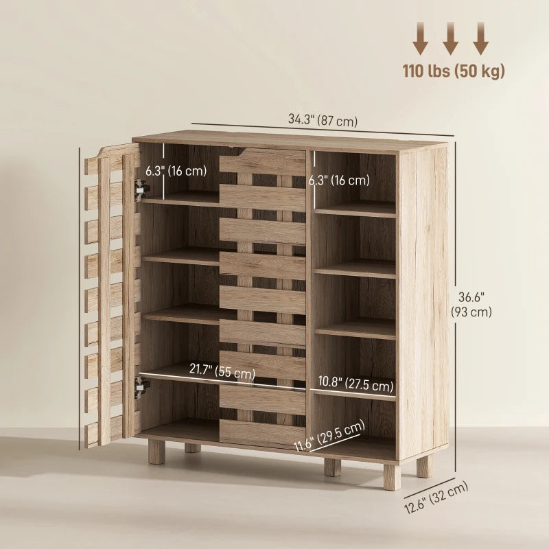 Shoe Cabinet, 21 Pair Shoe Storage Cabinet Organizer with 5-tier Double Door Cabinet and 5-tier Open Shelves, Beige