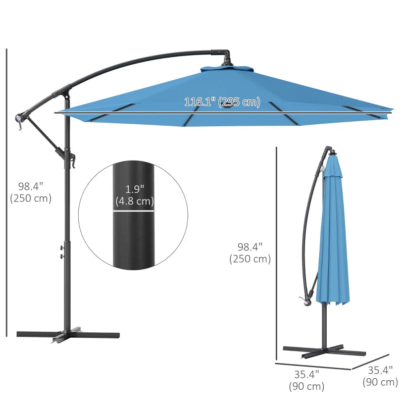 10' Deluxe Patio Umbrella, Outdoor Market Parasol, Banana Hanging Offset Sunshade with Crank, Cross Base, Blue