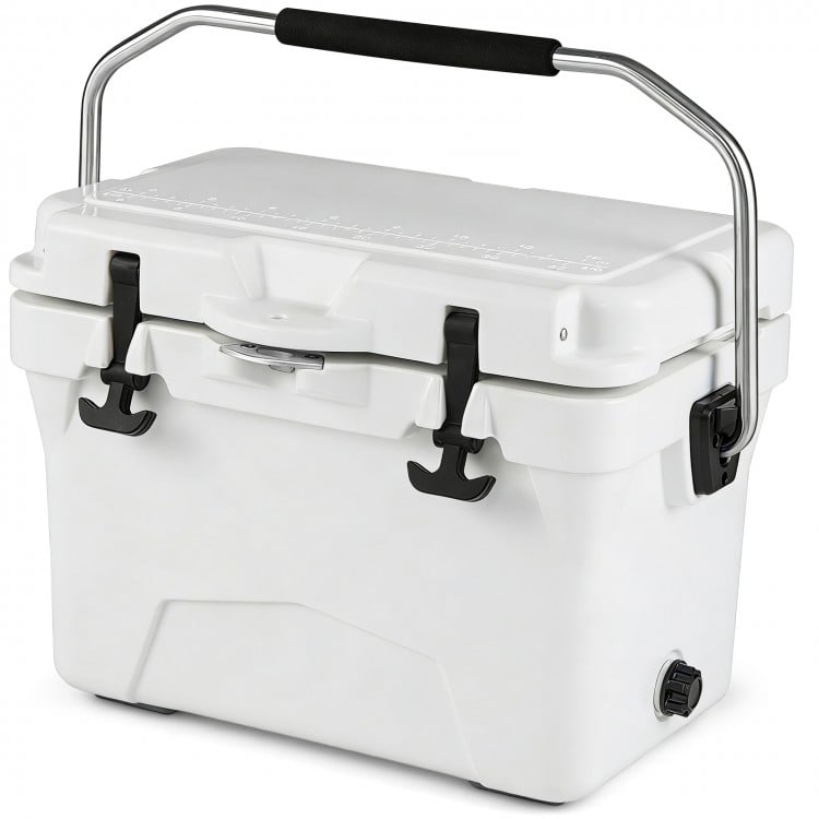 20 Quart Portable Hard Cooler with Built-in Ruler and Bottle-White
