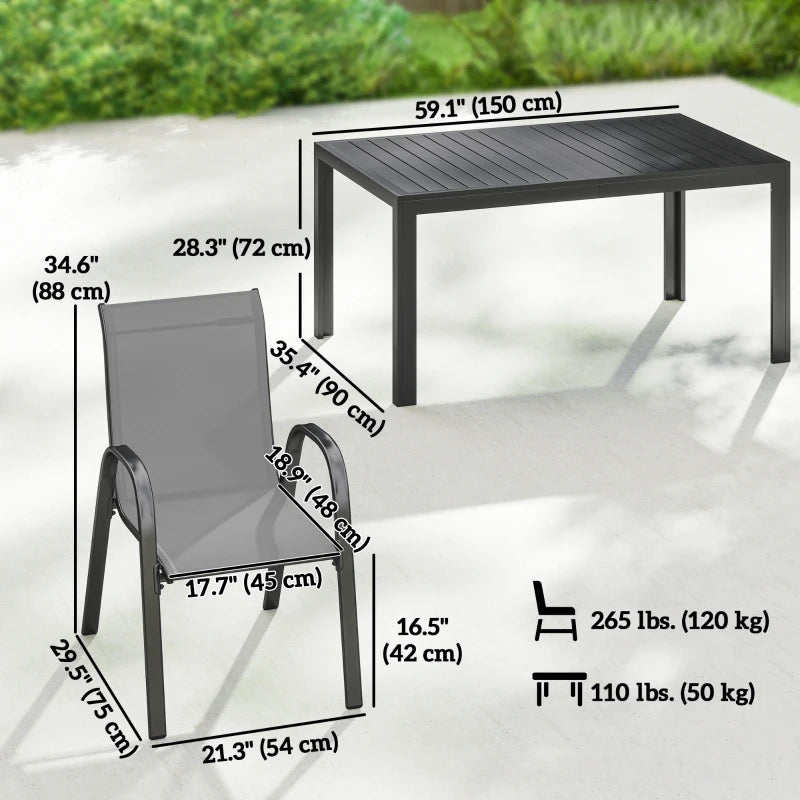 7 Pieces Outdoor Dining Set for 6, Patio Furniture Set with Rectangular Patio Table and Stackable Chairs, Light Grey