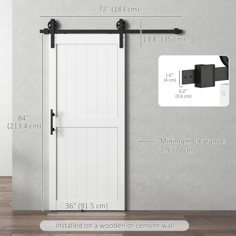 36inx84in Barn Door with 6FT Sliding Door Hardware Kit, Handle, Upgraded Rollers and Floor Guide, Waterproof, White