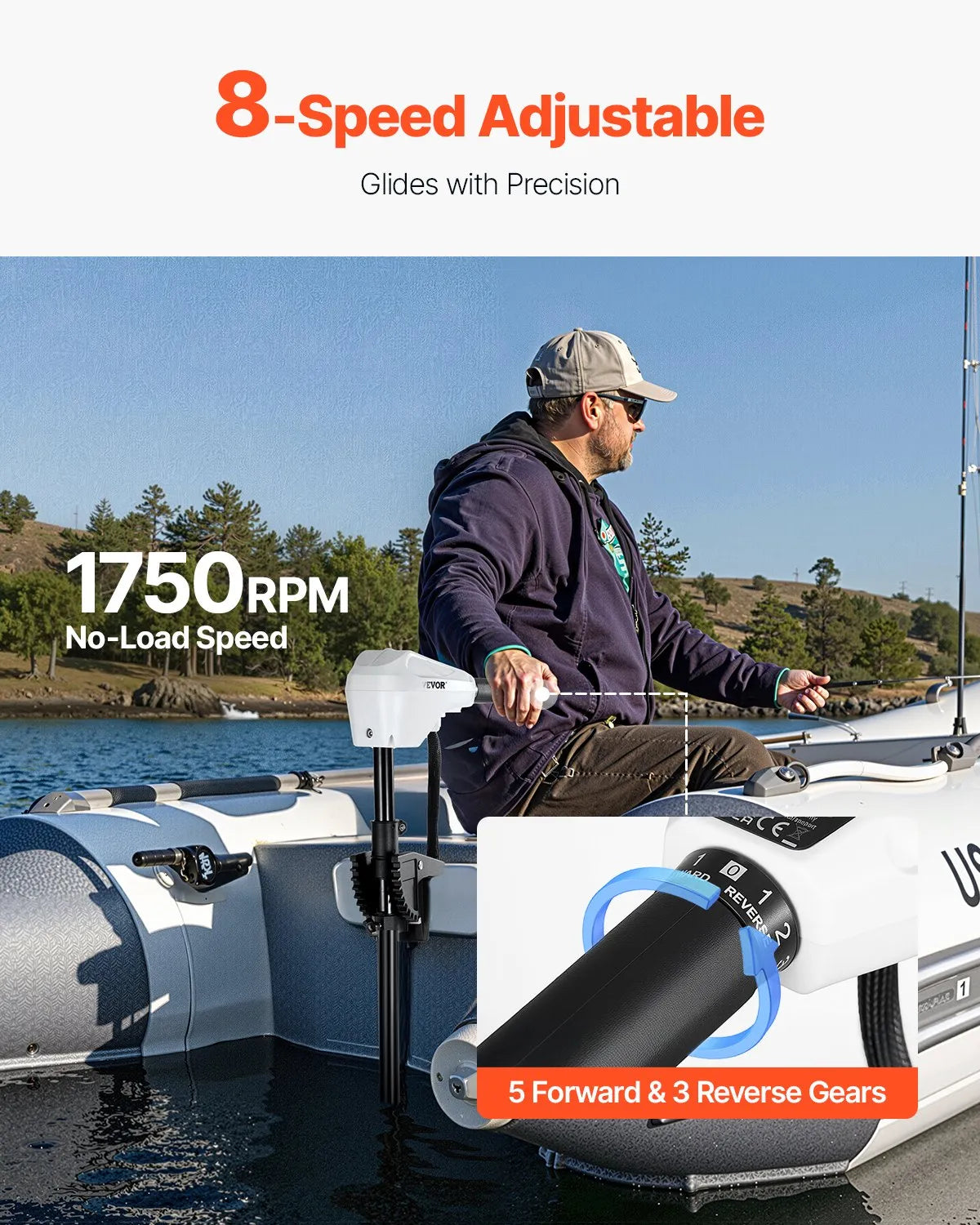 VEVOR 55lb 12V Thrust Electric Trolling Motor Saltwater Trolling Boat Engine