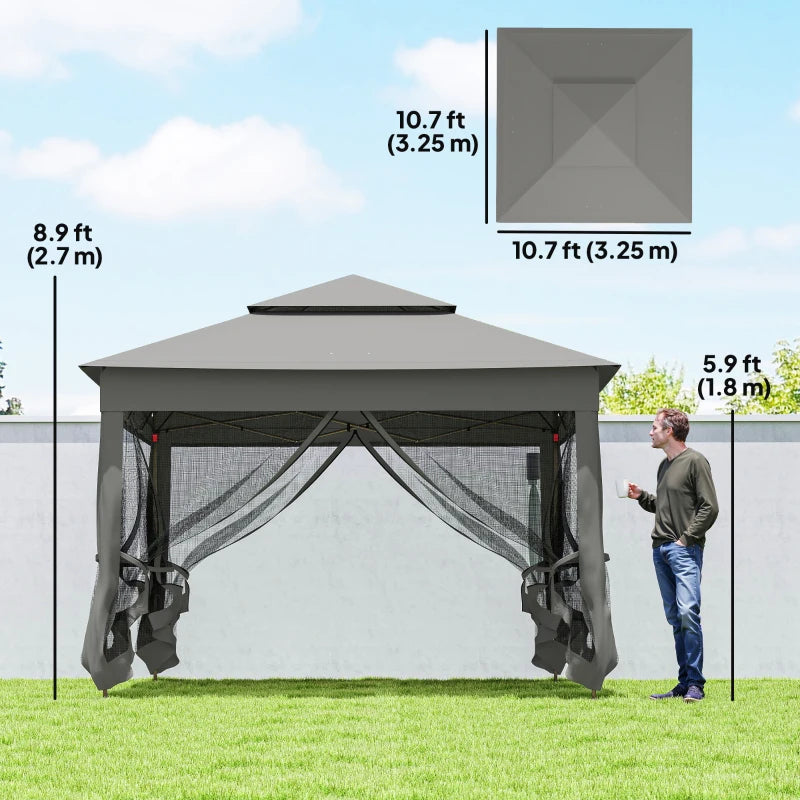 11' x 11' Pop Up Canopy 2-Tier Soft Top Shelter Event Tent w/ Netting Carry Bag for Patio Backyard Garden, Dark Grey