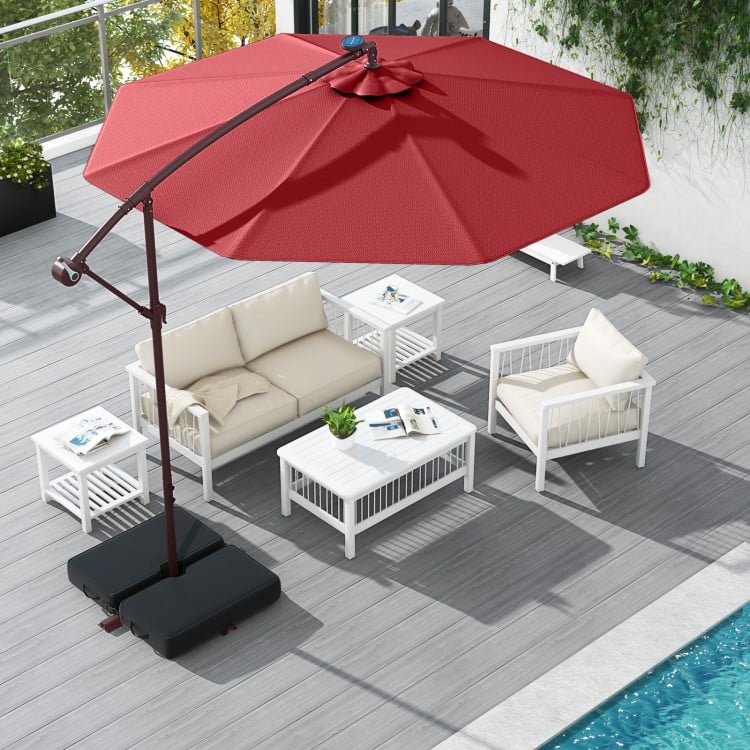 10 Ft Patio Umbrella Offset Cantilever Umbrella with 40 Solar Powered Lights-Red