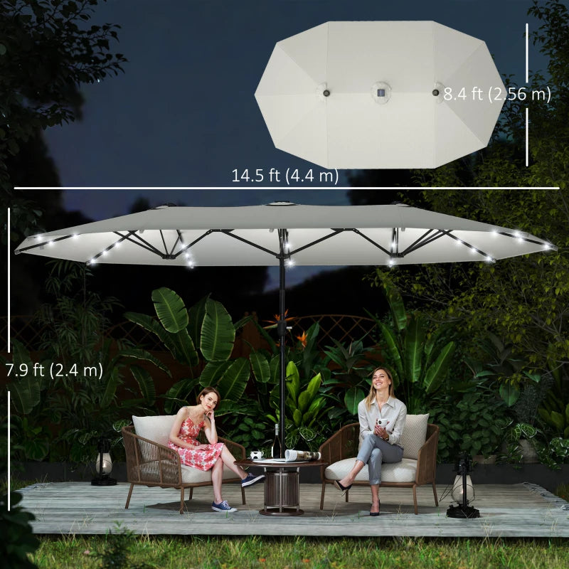 173" Double-Sided Sun Umbrella Garden Parasol Patio Sun Shade Outdoor with LED Solar Light, Cream White