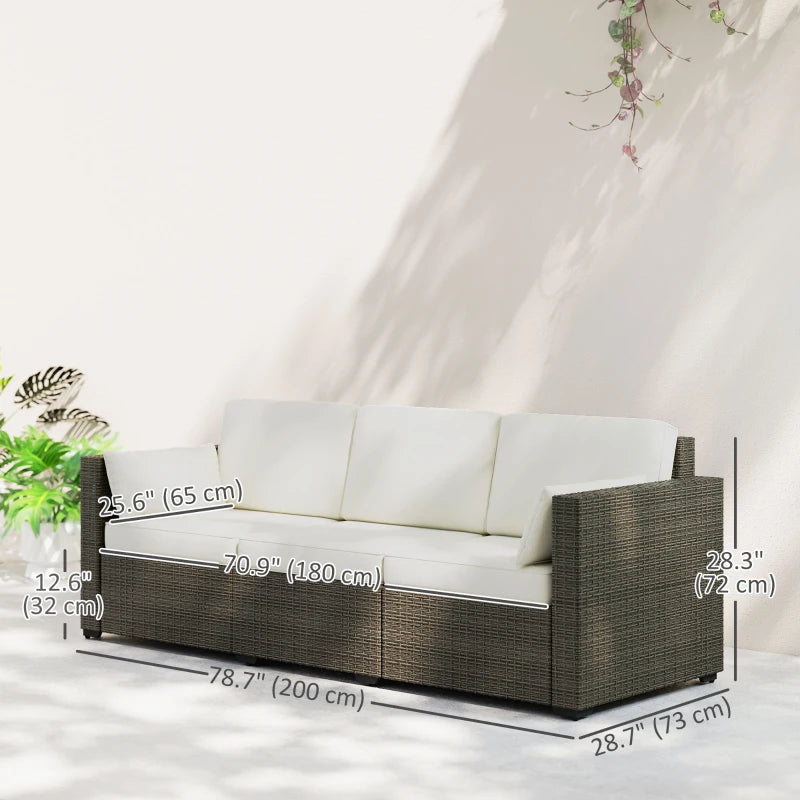 3-Seater Outdoor Sofa with Cushions, PE Rattan Conversation Patio Couch with Pillows for Garden, Poolside, Cream White