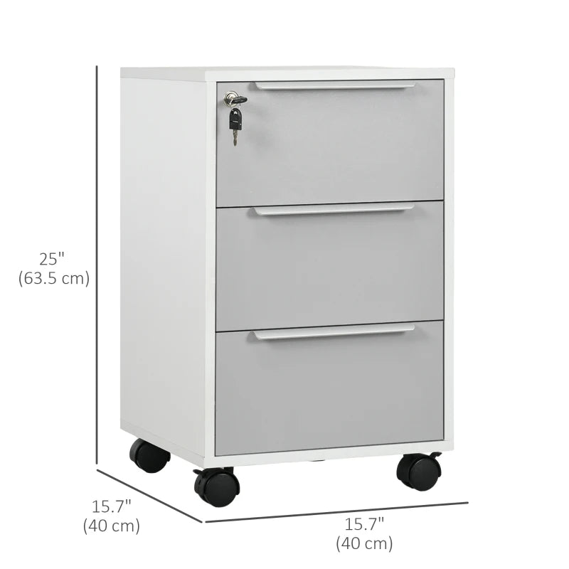 3 Drawer File Cabinet with Wheels, Vertical Filing Cabinet with Lock, Grey
