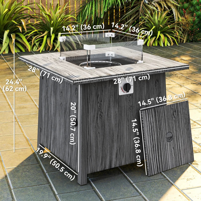28" Propane Fire Pit Table 40,000 BTU Square Outdoor Gas Fire Table with Waterproof Cover, Adjustable Foot Pads