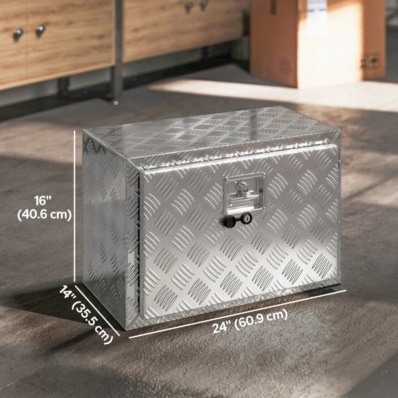 24 Inch Truck Bed Tool Box, Heavy Duty Aluminum Tool Box, Storage Toolbox Chest Organizer with Lock and Keys