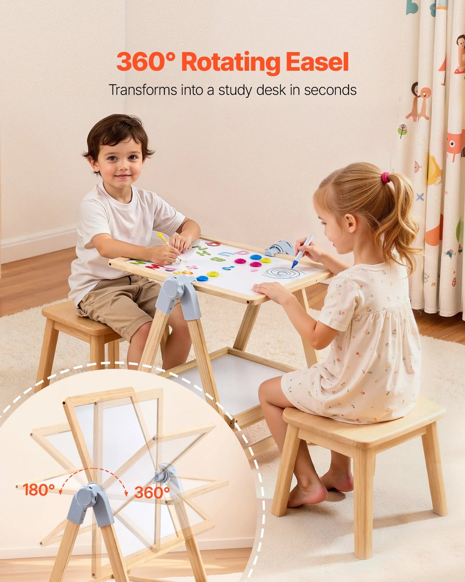 VEVOR 2-in-1 Kids Art Easel Double-Sided Wooden Magnetic Whiteboard Chalkboard