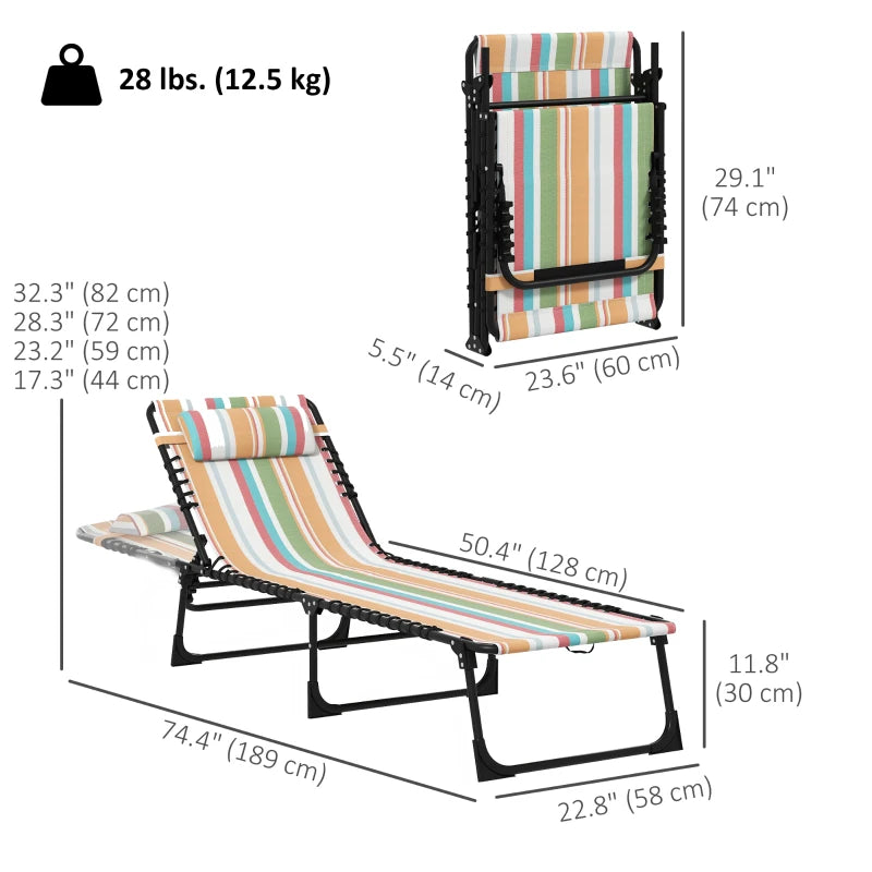 2pcs Folding Lounge Chair, Adjustable Chaise Lounge with Headrest, Reclining Lounger Cot for Camping, Multi-colored