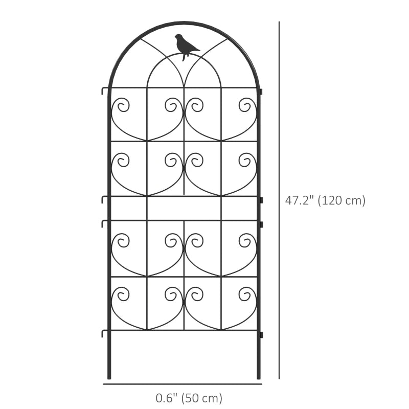 Set of 2 Metal Garden Trellis, Decorative Trellis Panels, Bird Design, 19.7" W x 47.2" H, Black