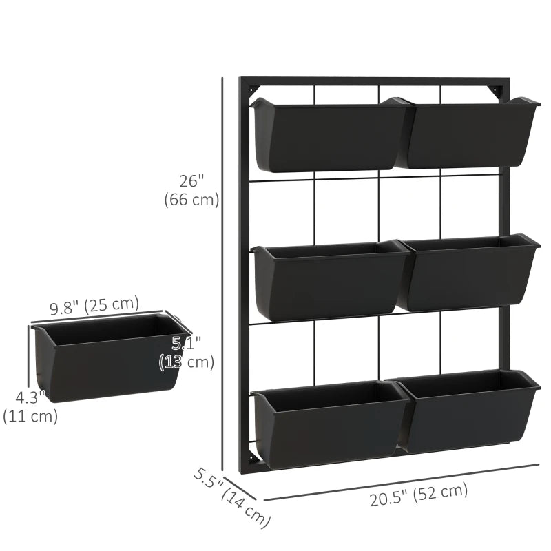 3-Tier Wall Planter with 6 Pots for Indoor and Outdoor Use, Hanging Plant Holder, Self Draining Wall Mounted Planter