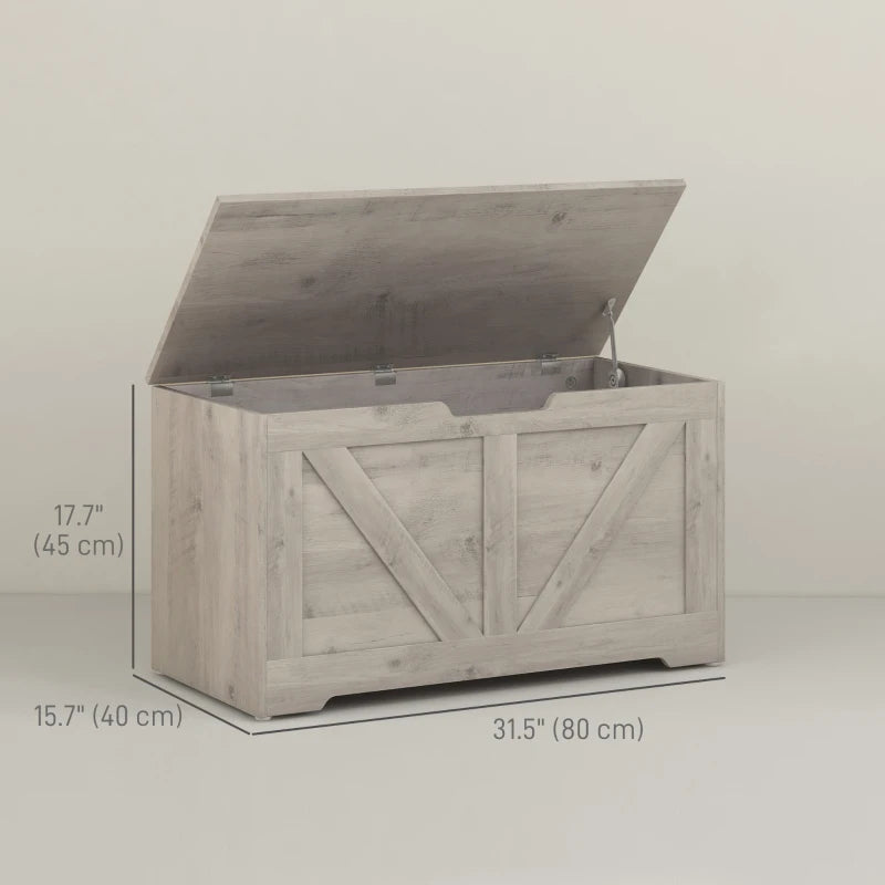 31.5 Inches Storage Chest, Storage Trunk with 2 Safety Hinges for Living Room, Grey Wood Grain