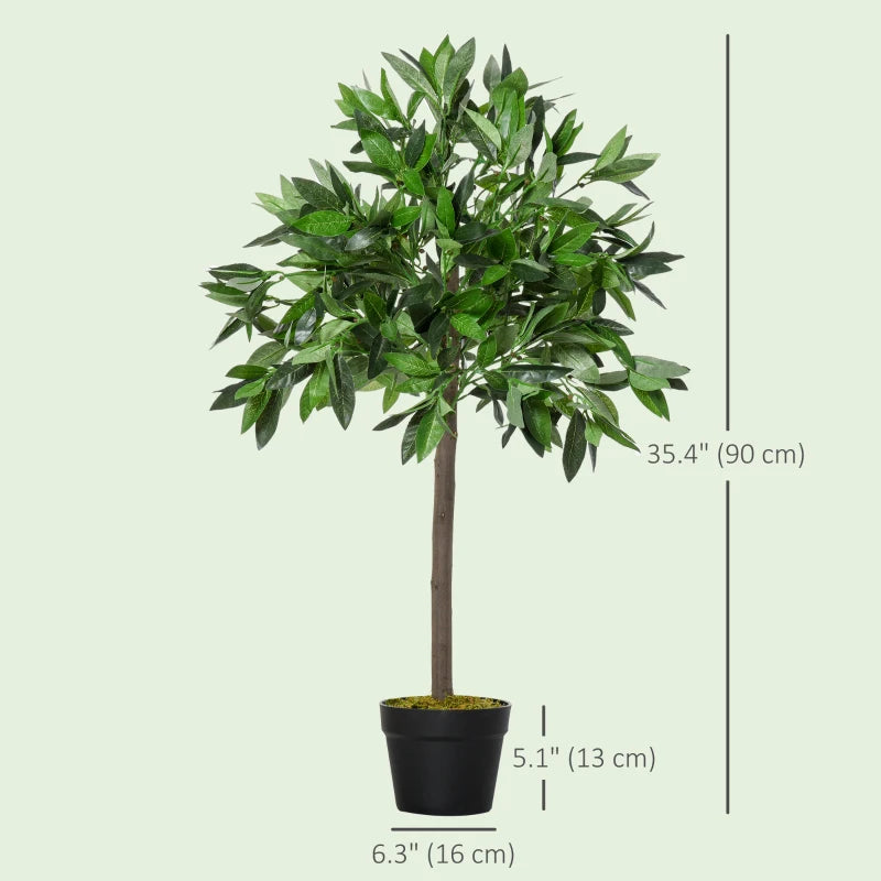 3FT Artificial Laurel Tree Set of 2, Lifelike Fake Plant with 564 Leaves, Potted Fake Plant for Home Office Decor, Green